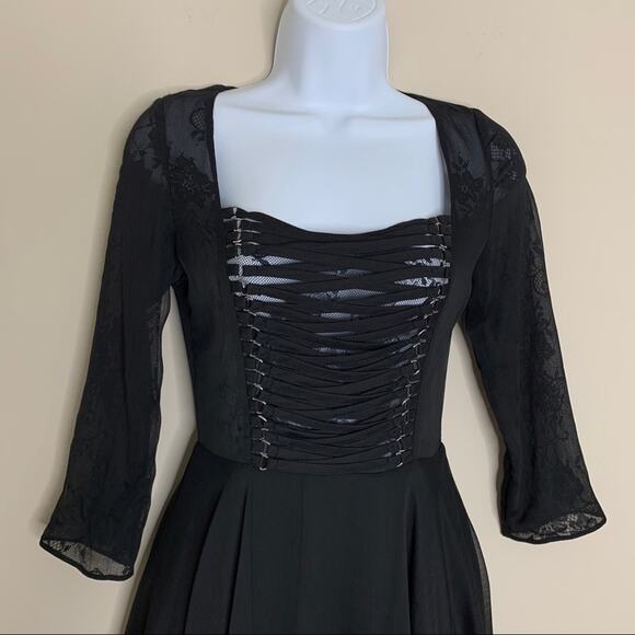 NEW The Kooples Chiffon Lace Up Mini Dress (Sz XXS) Fit-And-Flare Black - Picture 4 of 14